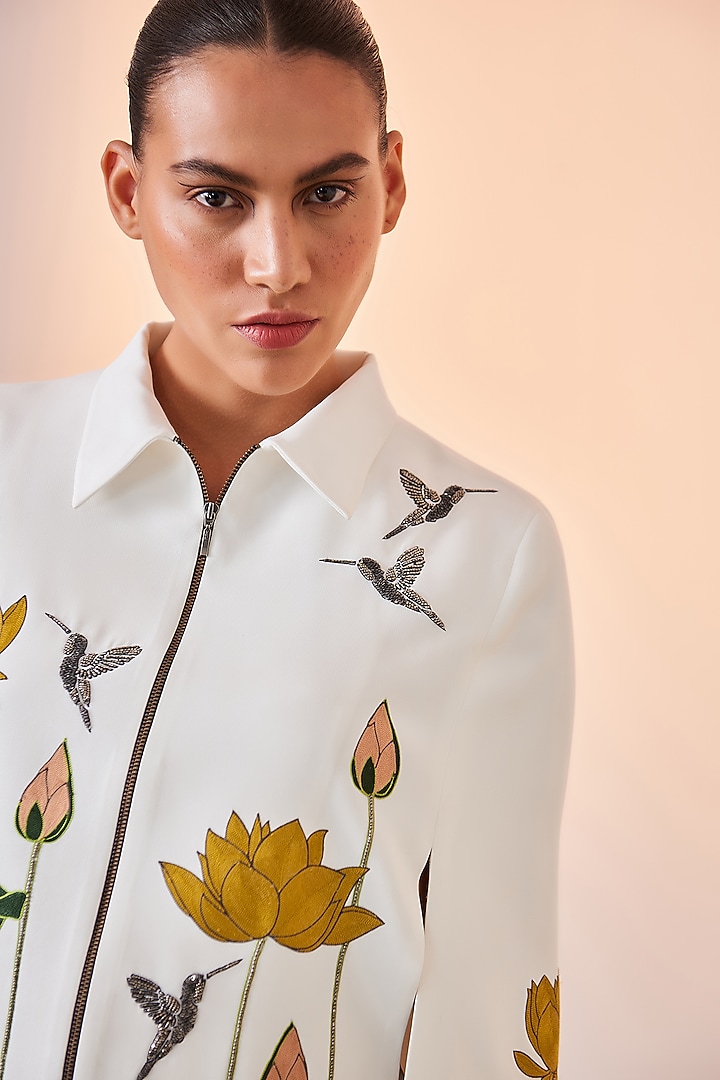 White Embroidered Cape by Shahin Mannan at Pernia's Pop Up Shop