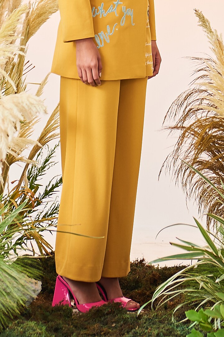 Mango Yellow Embroidered Blazer Set by Shahin Mannan at Pernia's Pop Up Shop