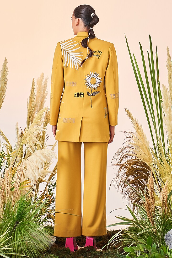 Mango Yellow Embroidered Blazer by Shahin Mannan at Pernia's Pop Up Shop