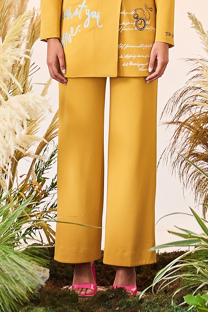 Mango Yellow Scuba Crepe Pants by Shahin Mannan at Pernia's Pop Up Shop