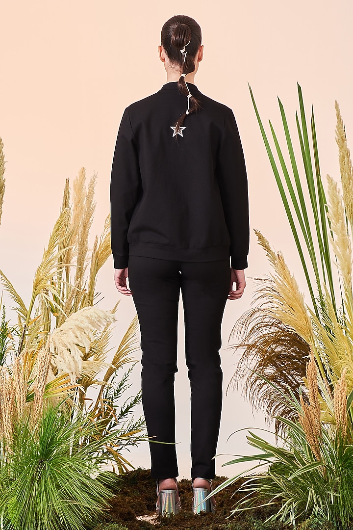 Black Denim Narrow Pants by Shahin Mannan at Pernia's Pop Up Shop