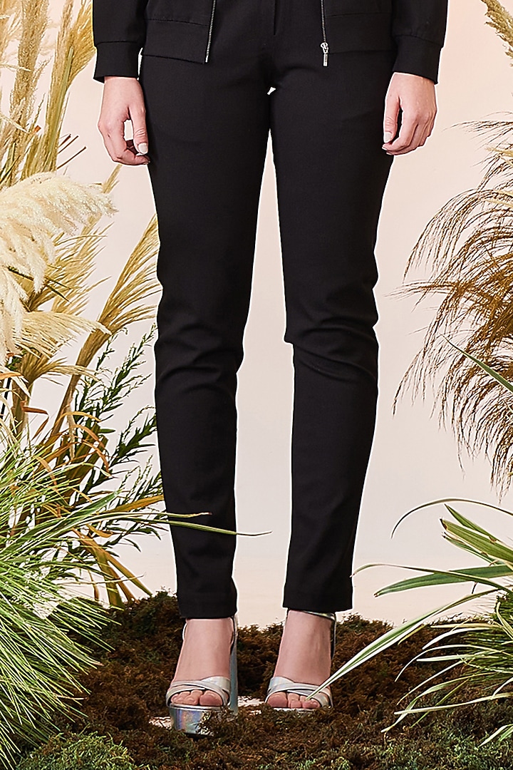 Black Denim Narrow Pants by Shahin Mannan at Pernia's Pop Up Shop
