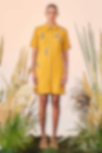 Yellow Embroidered Shirt Dress by Shahin Mannan