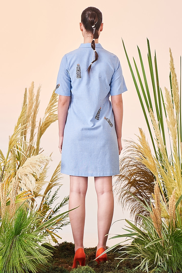 Light Blue Embroidered Vacation Shirt Dress by Shahin Mannan at Pernia's Pop Up Shop