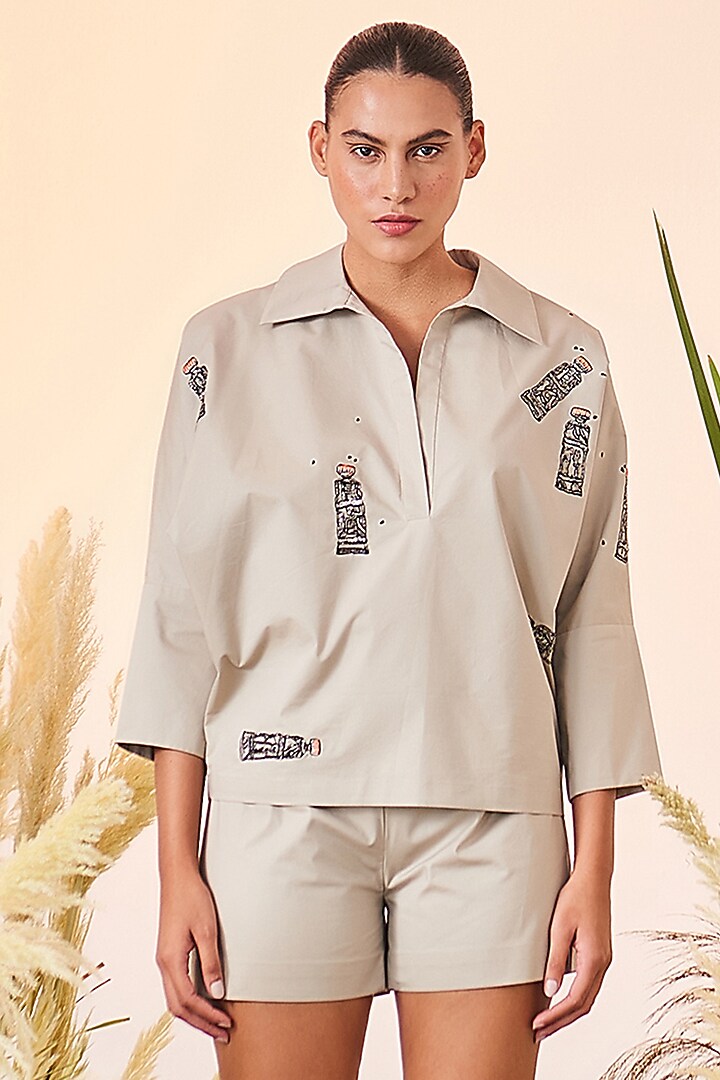 Clay Cotton Embroidered Top by Shahin Mannan at Pernia's Pop Up Shop