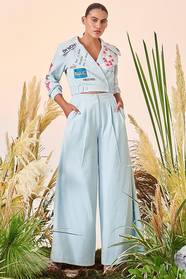 Ice Blue Embroidered Co-Ord Set by Shahin Mannan at Pernia's Pop Up Shop