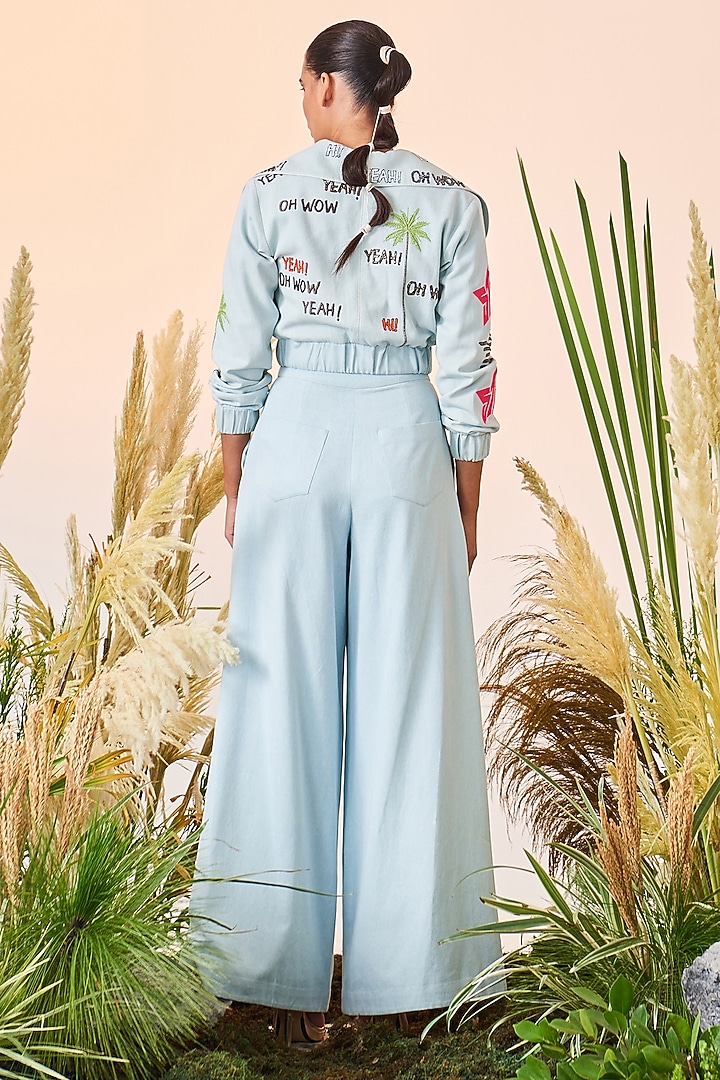 Ice Blue Embroidered Overlapped Jacket by Shahin Mannan at Pernia's Pop Up Shop