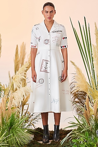 Ivory Embroidered Circular Dress by Shahin Mannan
