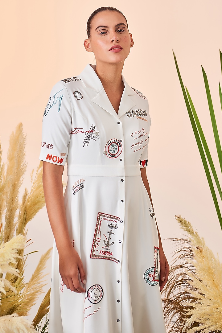 Ivory Embroidered Circular Cocktail Dress by Shahin Mannan at Pernia's Pop Up Shop
