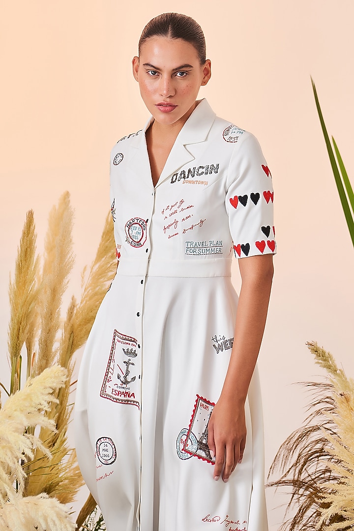 Ivory Embroidered Circular Cocktail Dress by Shahin Mannan at Pernia's Pop Up Shop