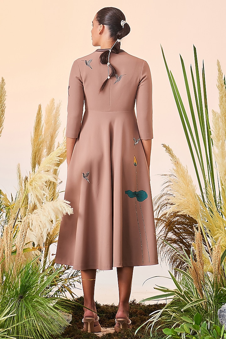 Mushroom Colored Embroidered Circular Cocktail Dress by Shahin Mannan at Pernia's Pop Up Shop