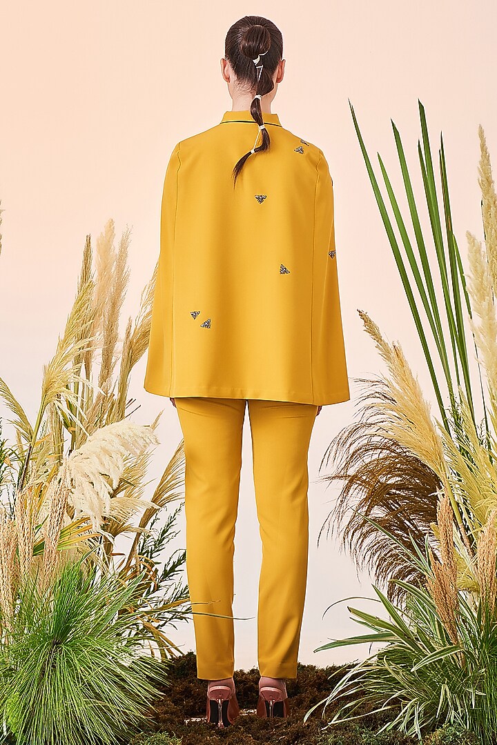 Yellow Double Crepe Narrow Pants by Shahin Mannan at Pernia's Pop Up Shop