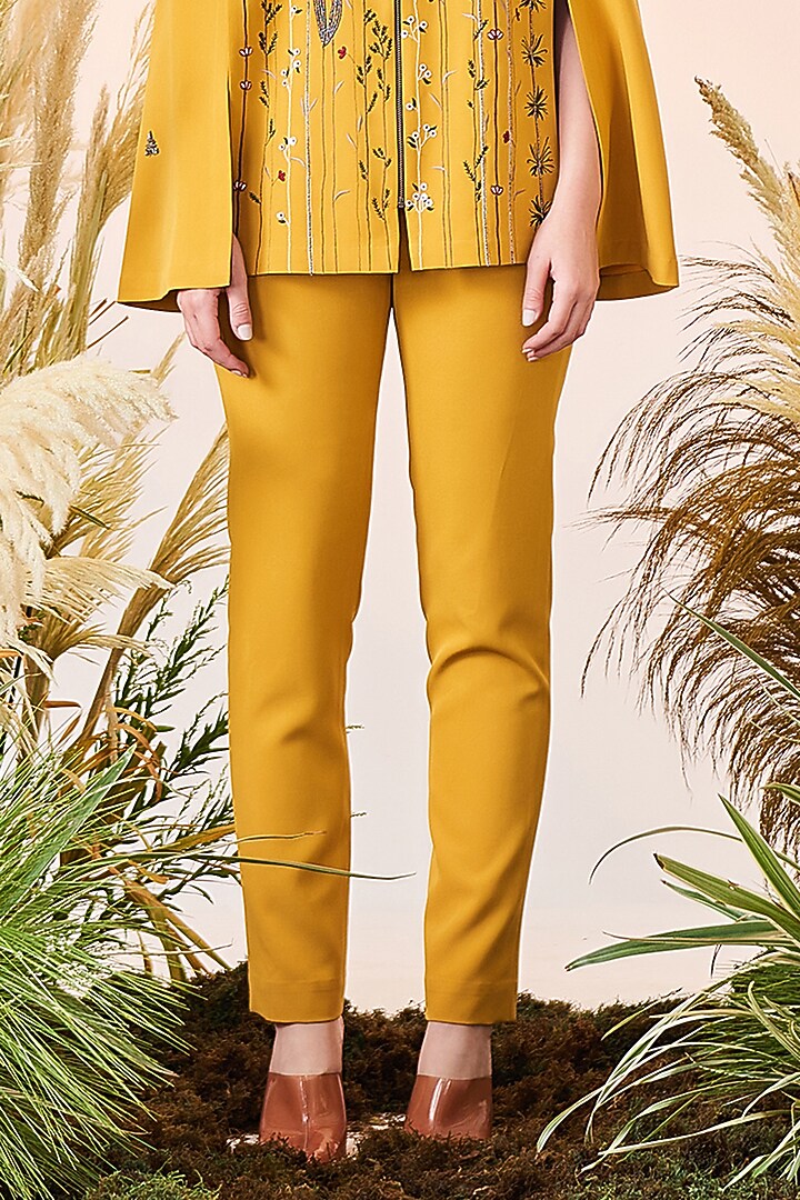 Yellow Double Crepe Narrow Pants by Shahin Mannan at Pernia's Pop Up Shop