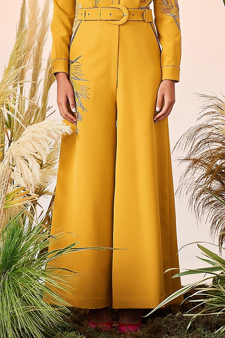 Yellow Hand Embroidered Jumpsuit by Shahin Mannan at Pernia's Pop Up Shop