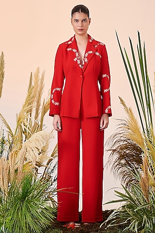 Red Embroidered Co-Ord Set by Shahin Mannan