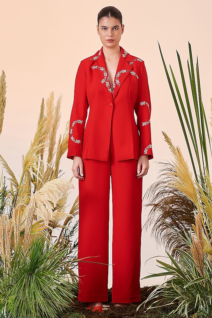 Red Embroidered Waistcoat by Shahin Mannan