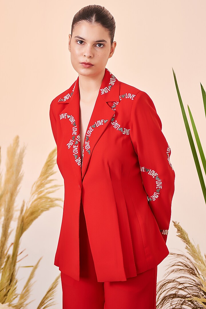 Red Embroidered Waistcoat by Shahin Mannan at Pernia's Pop Up Shop