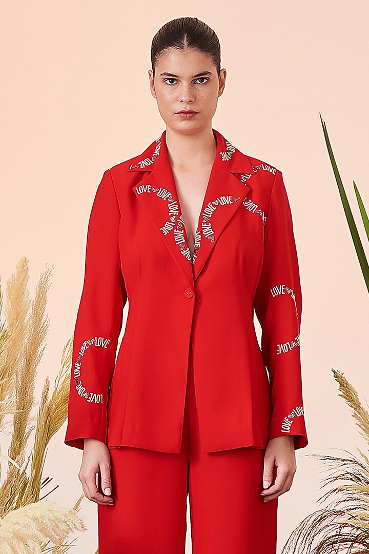 Red Embroidered Waistcoat by Shahin Mannan at Pernia's Pop Up Shop