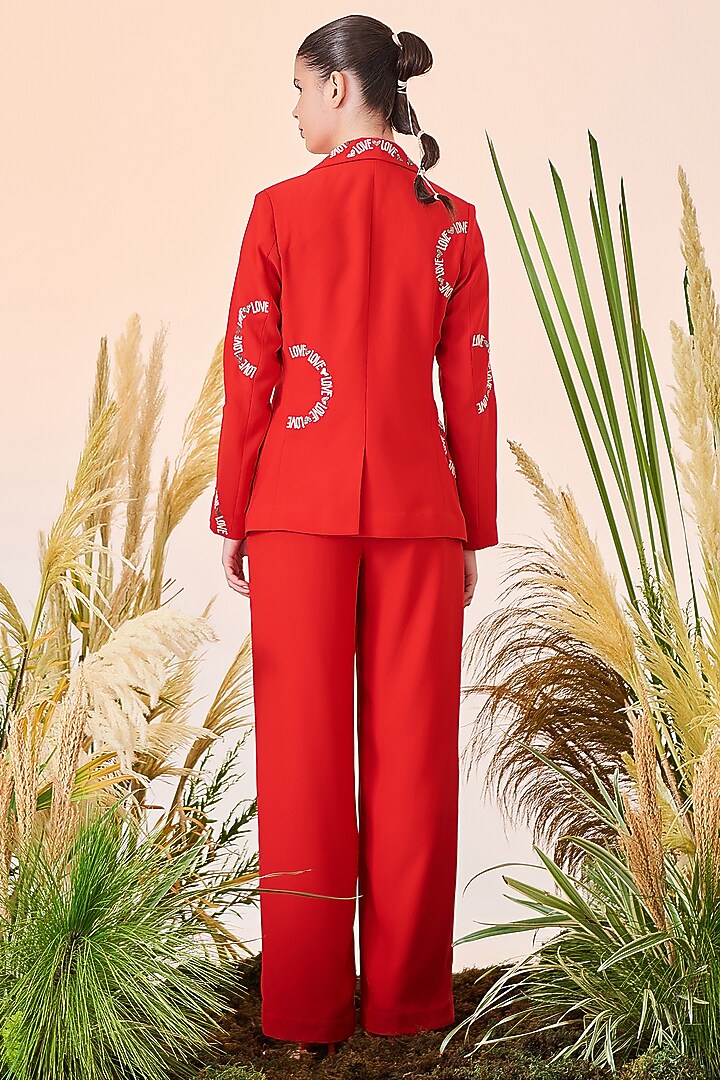 Red Satin Crepe Straight Pants by Shahin Mannan at Pernia's Pop Up Shop