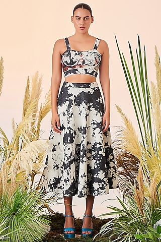 Grey Denim Skirt Set by Shahin Mannan