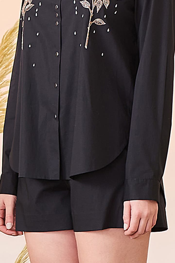 Black Poplin Flared Shorts by Shahin Mannan at Pernia's Pop Up Shop