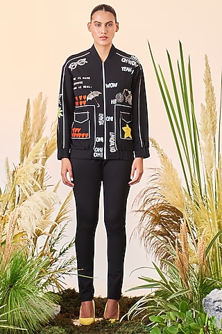 Black Jersey Bomber jacket by Shahin Mannan