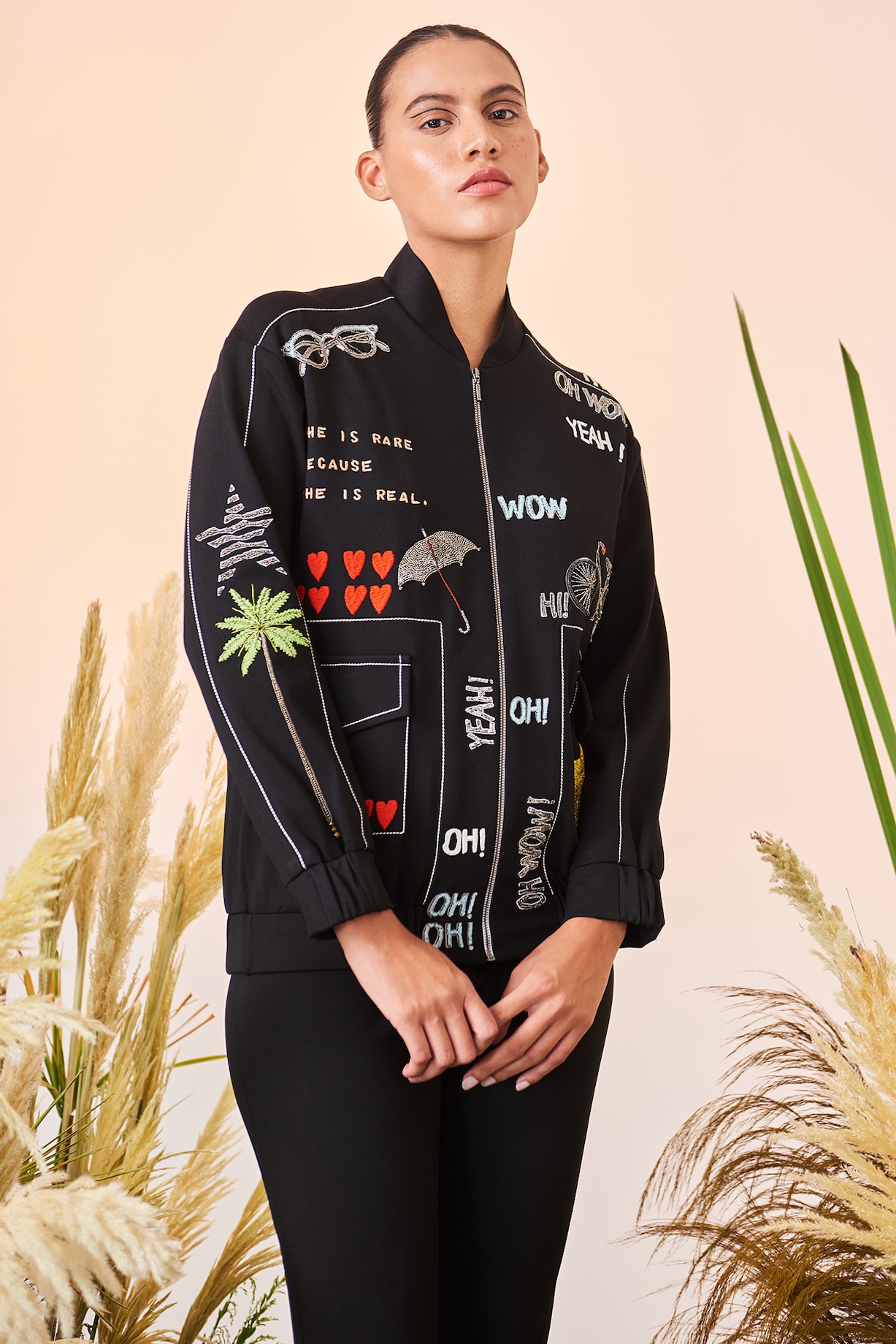 Black Jersey Bomber jacket by Shahin Mannan at Pernia's Pop Up