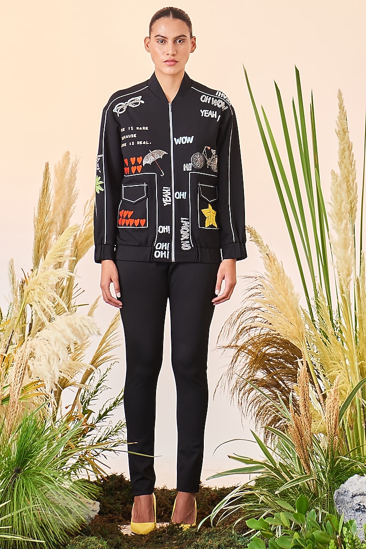 Black Jersey Jegging Pants by Shahin Mannan at Pernia's Pop Up Shop