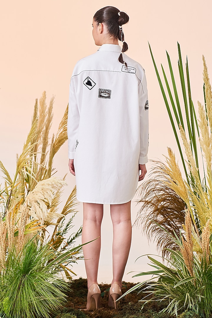 White Embroidered Oversized Shirt by Shahin Mannan at Pernia's Pop Up Shop