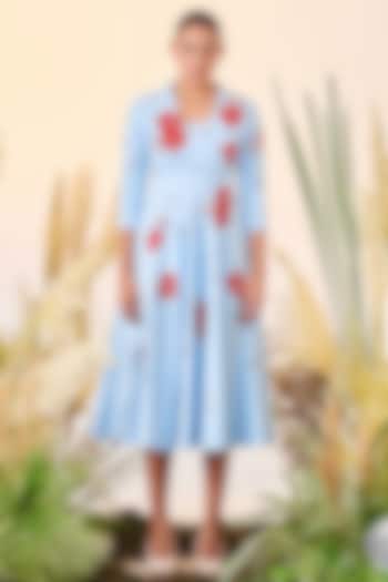 Light Blue Embroidered Midi Cocktail Dress by Shahin Mannan at Pernia's Pop Up Shop