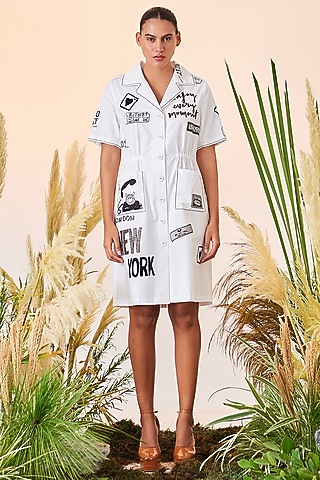 White Embroidered Coat Dress by Shahin Mannan