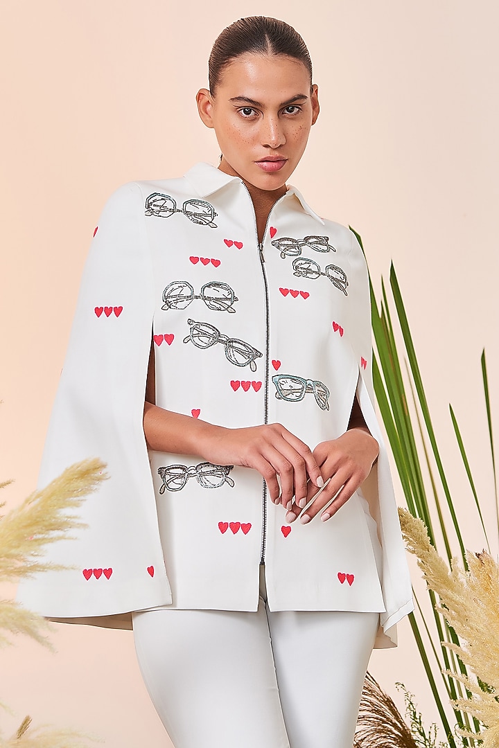 Ivory Hand Embroidered Cape Set by Shahin Mannan at Pernia's Pop Up Shop