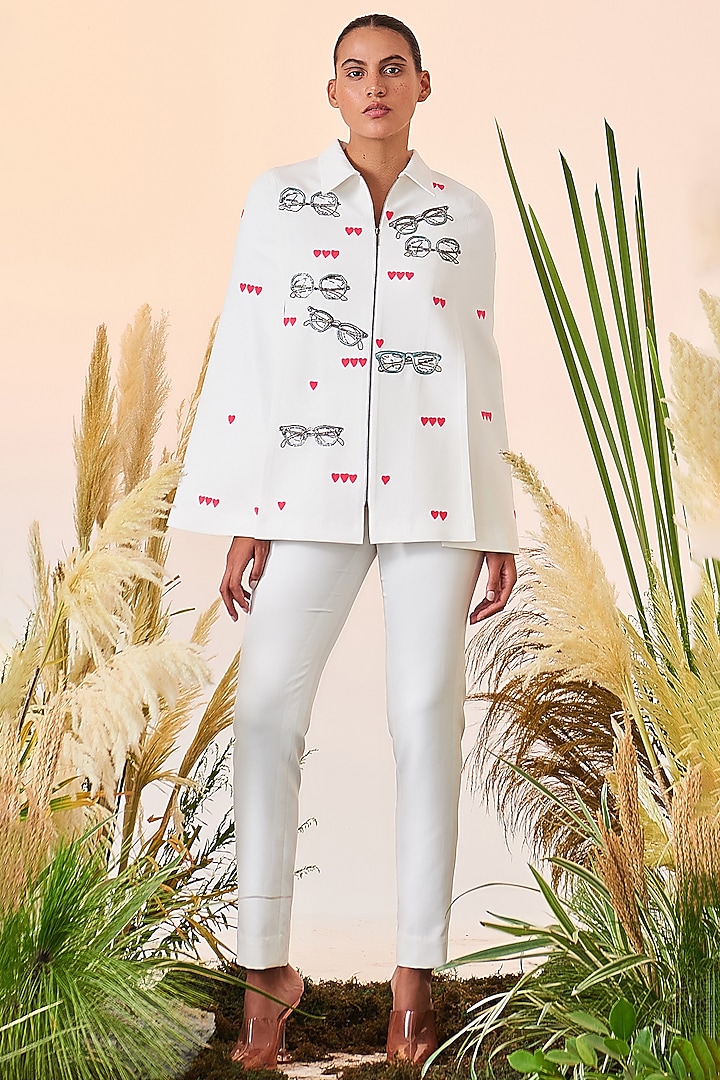 Ivory Hand Embroidered Cape by Shahin Mannan at Pernia's Pop Up Shop