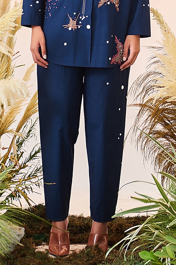 Navy Blue Embroidered Co-Ord Set by Shahin Mannan at Pernia's Pop Up Shop