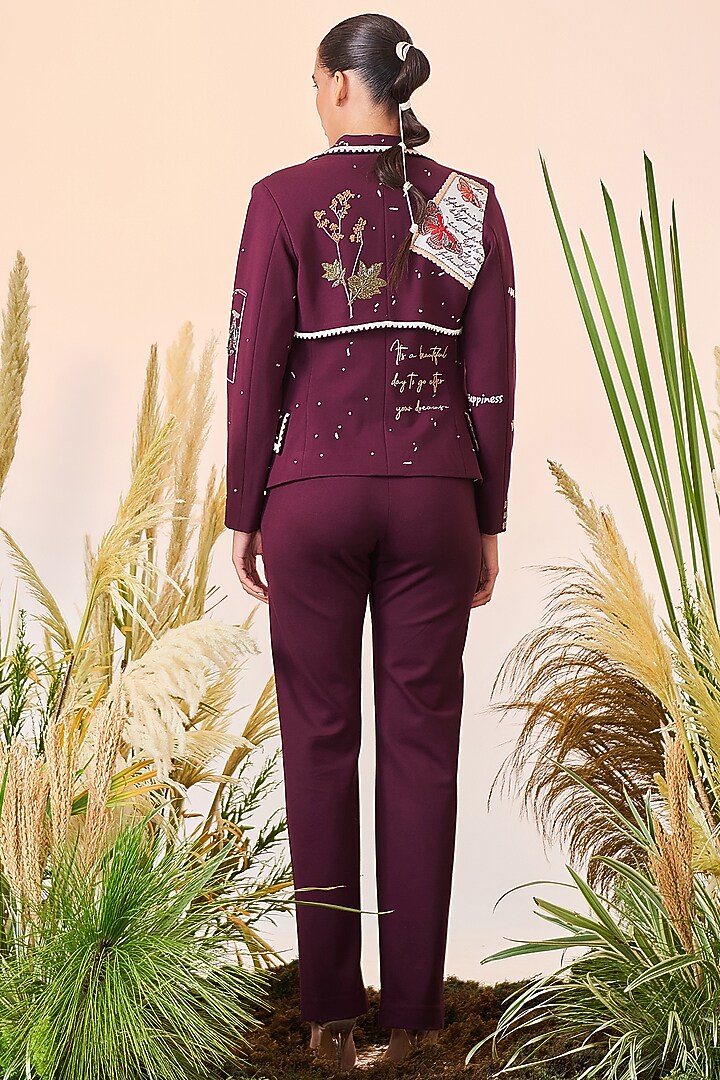 Wine Embroidered Trench Blazer by Shahin Mannan at Pernia's Pop Up Shop