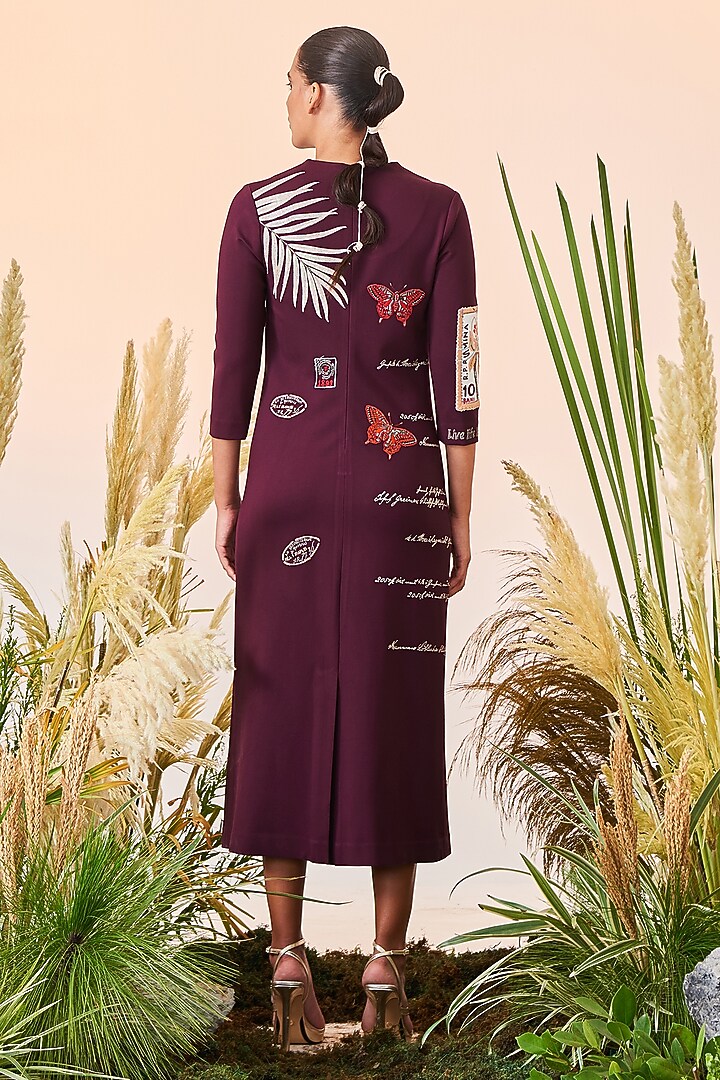 Wine Embroidered Midi Cocktail Dress by Shahin Mannan at Pernia's Pop Up Shop