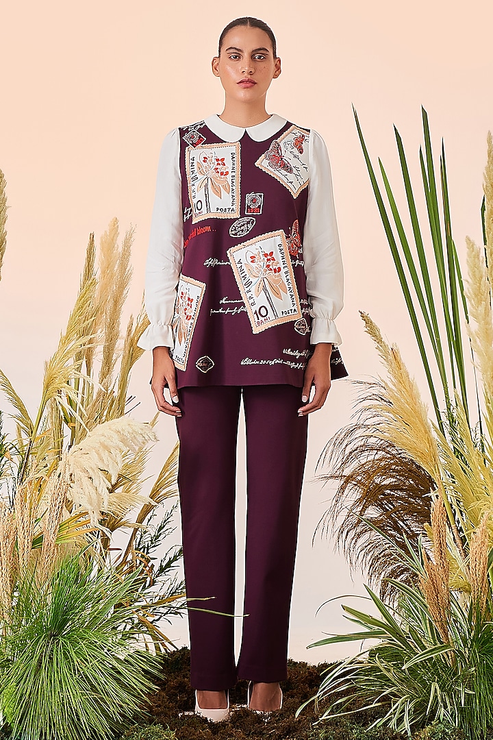 Wine Embroidered Co-Ord Set by Shahin Mannan