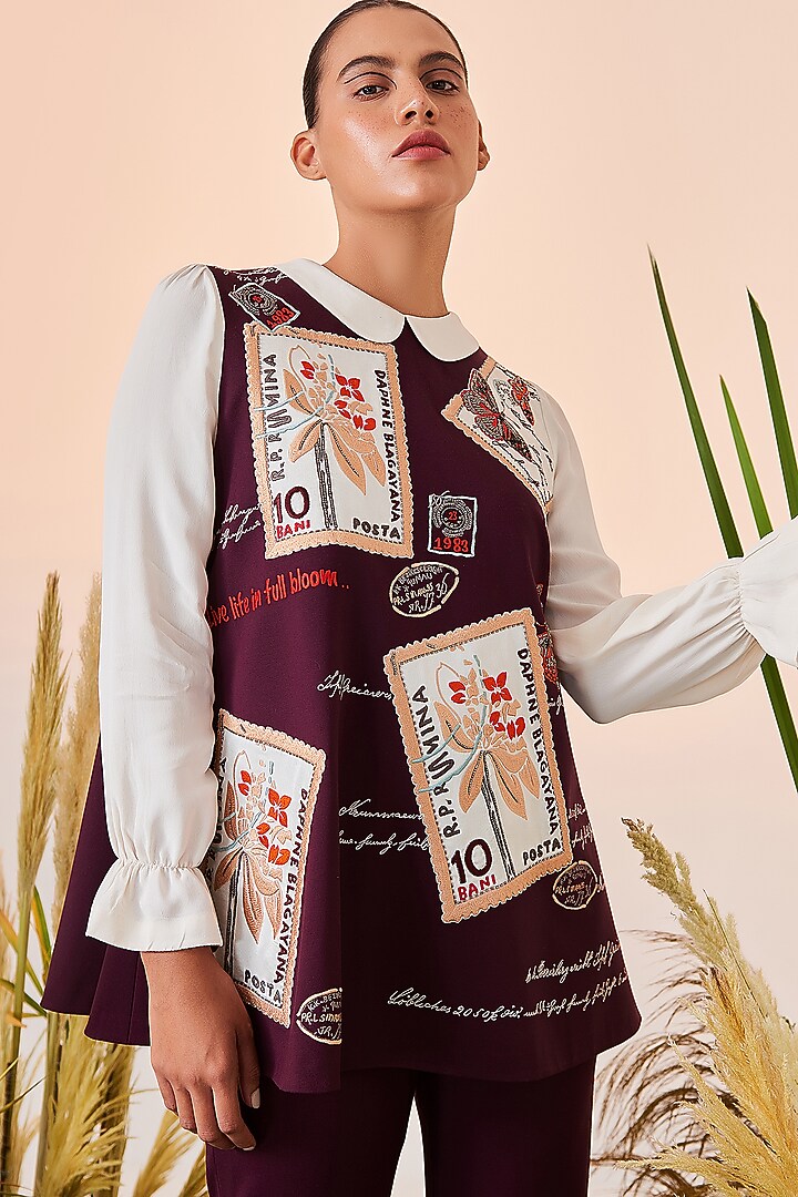 Wine Embroidered Co-Ord Set by Shahin Mannan at Pernia's Pop Up Shop