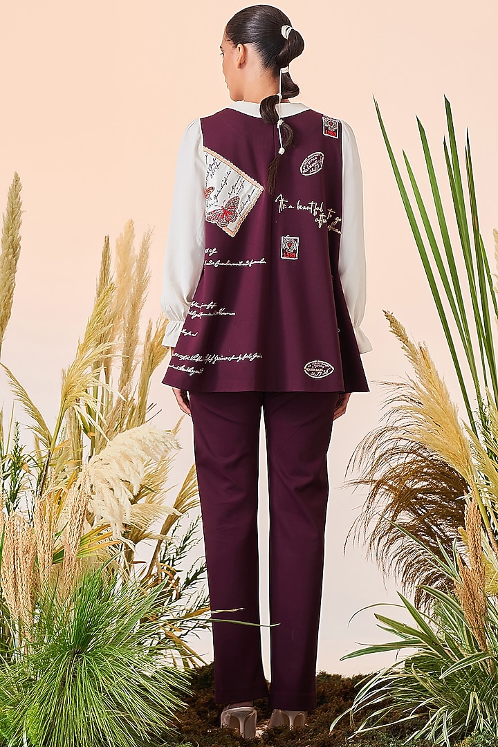 Wine Embroidered Flared Top by Shahin Mannan at Pernia's Pop Up Shop