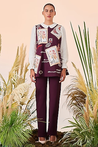 Wine Double Crepe Straight Pant by Shahin Mannan