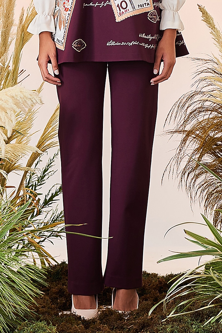 Wine Double Crepe Straight Pant by Shahin Mannan at Pernia's Pop Up Shop