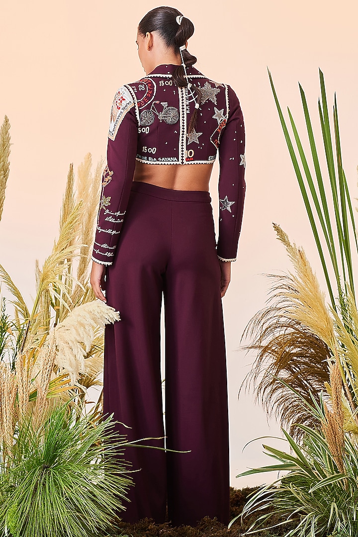 Wine Embroidered Blazer Set by Shahin Mannan at Pernia's Pop Up Shop