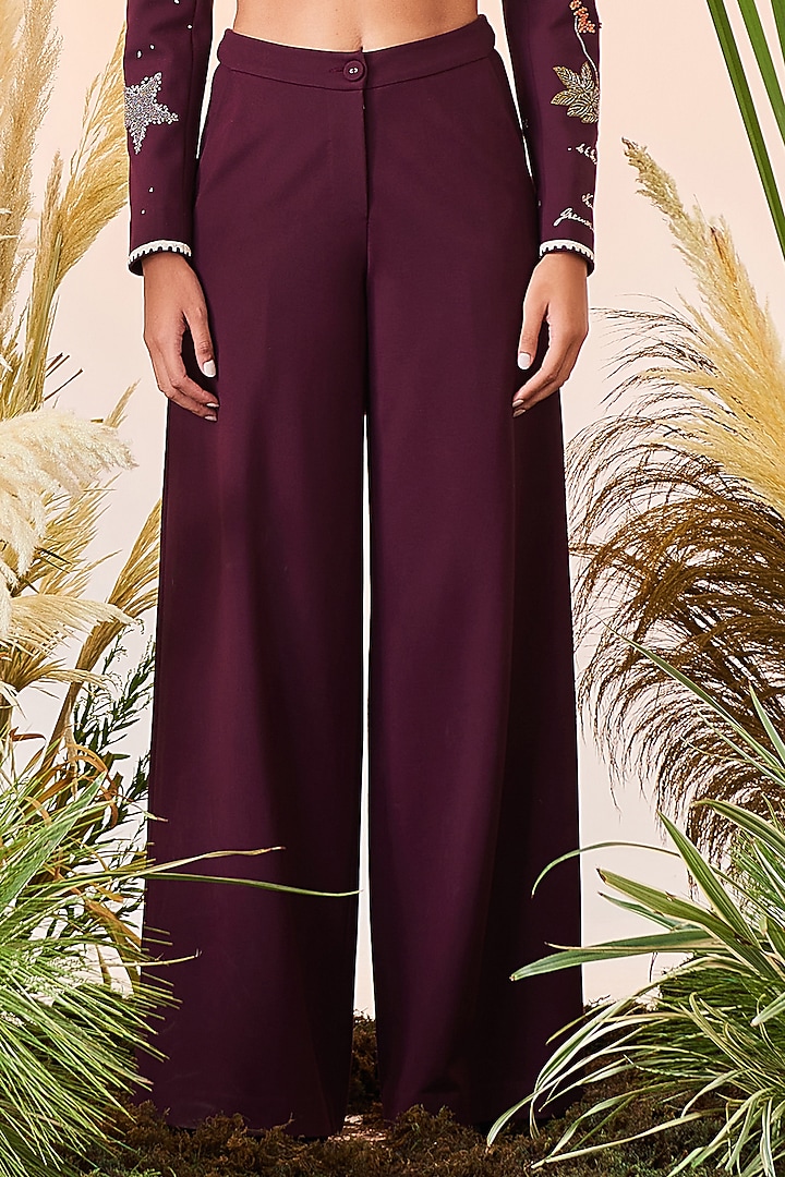 Wine Embroidered Blazer Set by Shahin Mannan at Pernia's Pop Up Shop