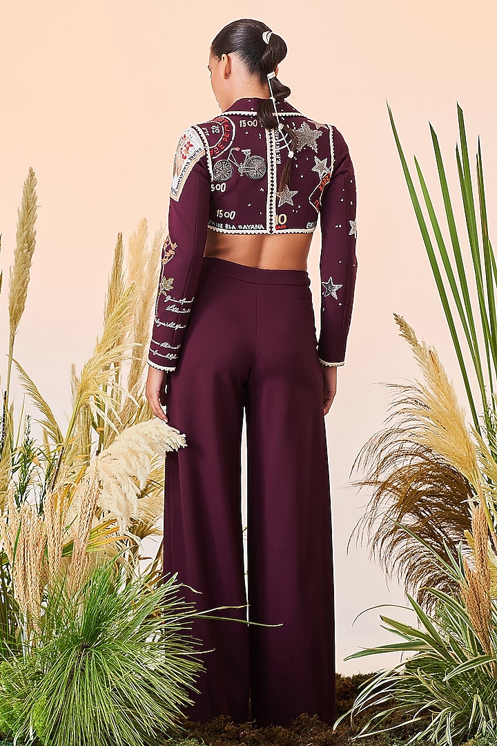 Wine Embroidered Blazer by Shahin Mannan at Pernia's Pop Up Shop
