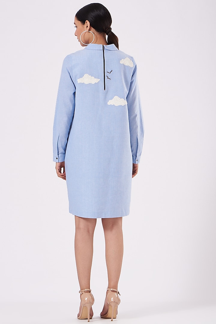 Light Blue Hand Embroidered Mini Cocktail Dress by Shahin Mannan at Pernia's Pop Up Shop