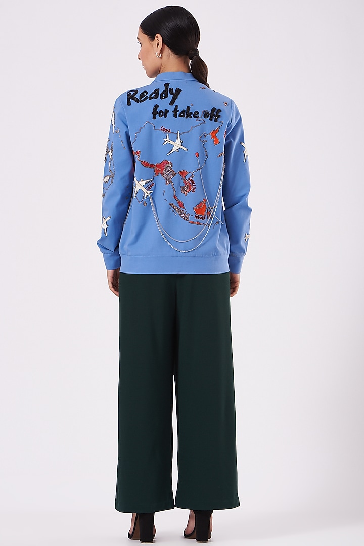 Marina Blue Hand Embroidered Jacket by Shahin Mannan at Pernia's Pop Up Shop