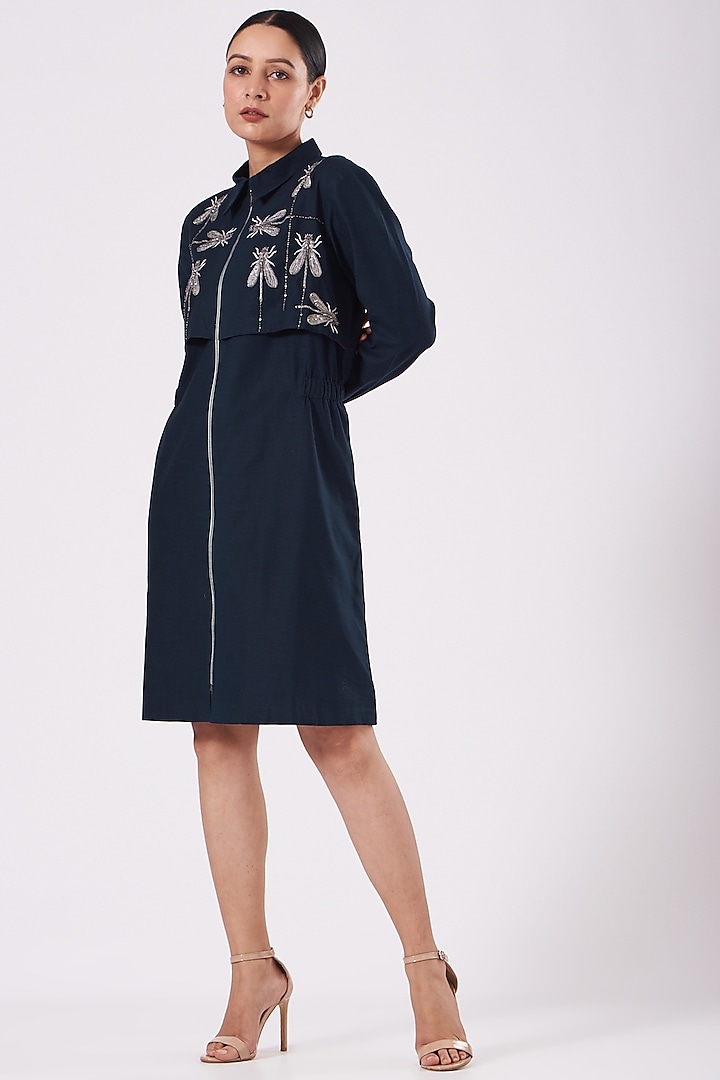 Navy Blue Embroidered Dress by Shahin Mannan