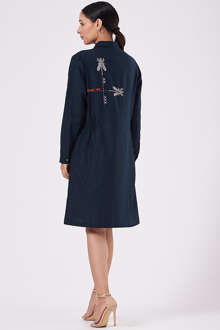 Navy Blue Embroidered Vacation Dress by Shahin Mannan at Pernia's Pop Up Shop