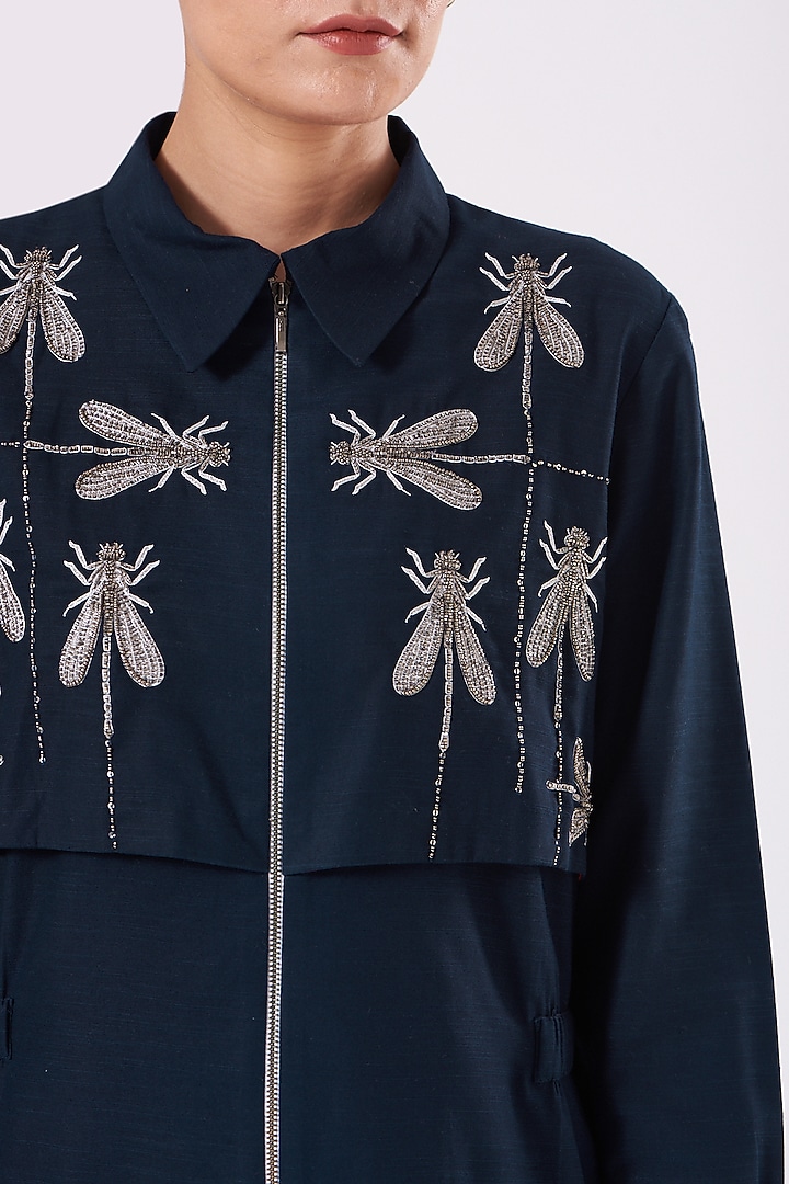 Navy Blue Embroidered Vacation Dress by Shahin Mannan at Pernia's Pop Up Shop