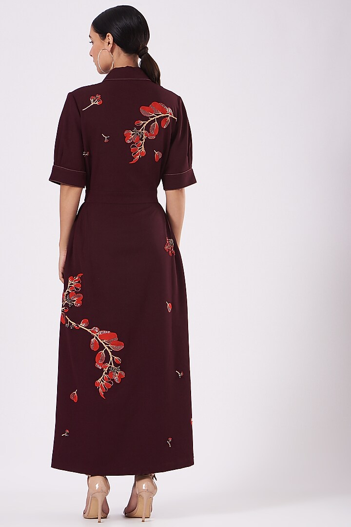 Wine Embroidered Maxi Cocktail Dress by Shahin Mannan at Pernia's Pop Up Shop